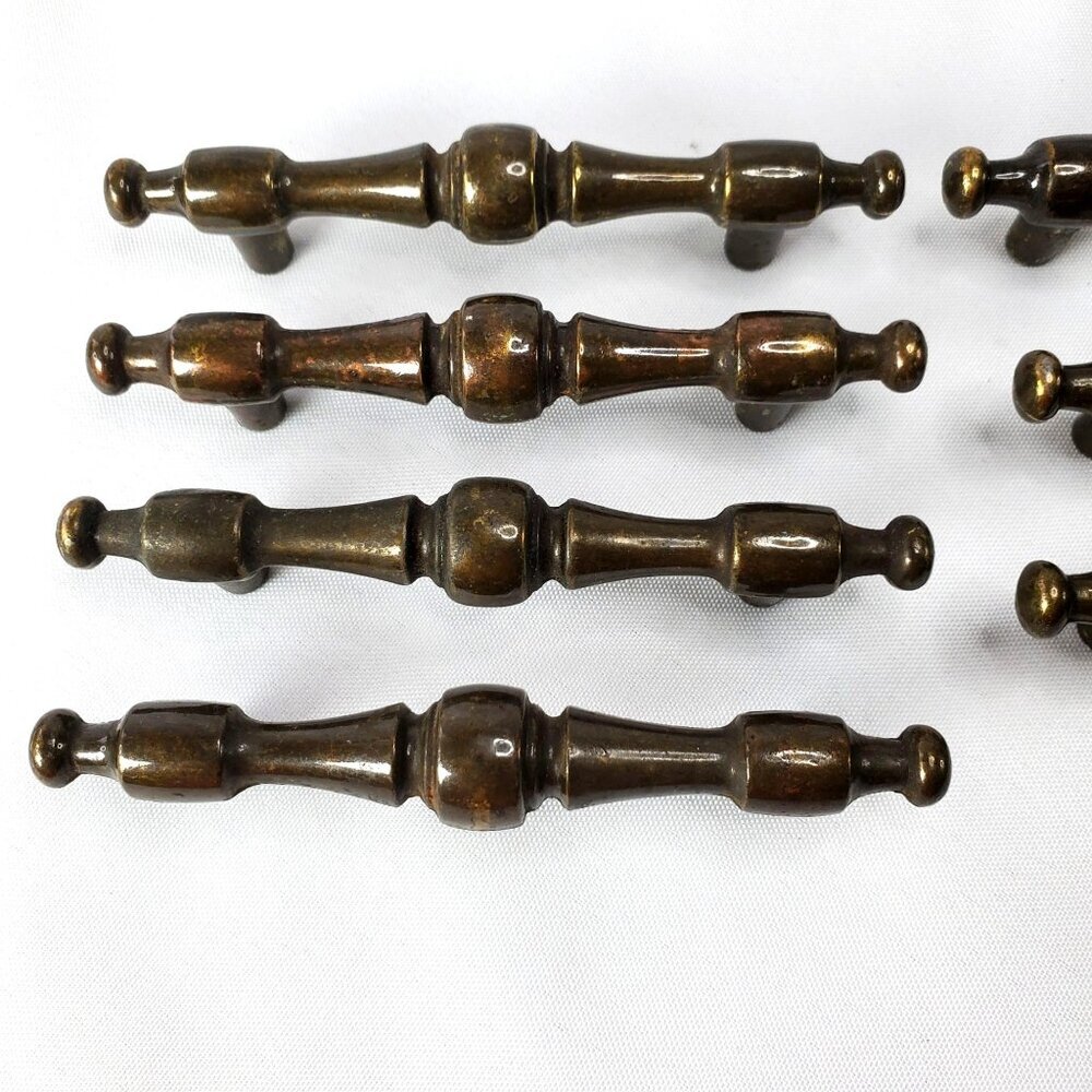 7 Vintage Brass Drawer Pulls Handles With Screws 3" Center Hole Spacing - Picture 4 of 6